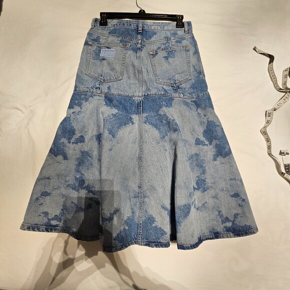 GANNI Organic Cotton Bleach Denim Flounce Midi Skirt - Picture 6 of 8